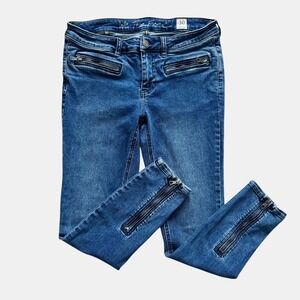 Free People We The Free Moto Jet Zip Skinny Baltic Crop Ankle Jeans Sz 30